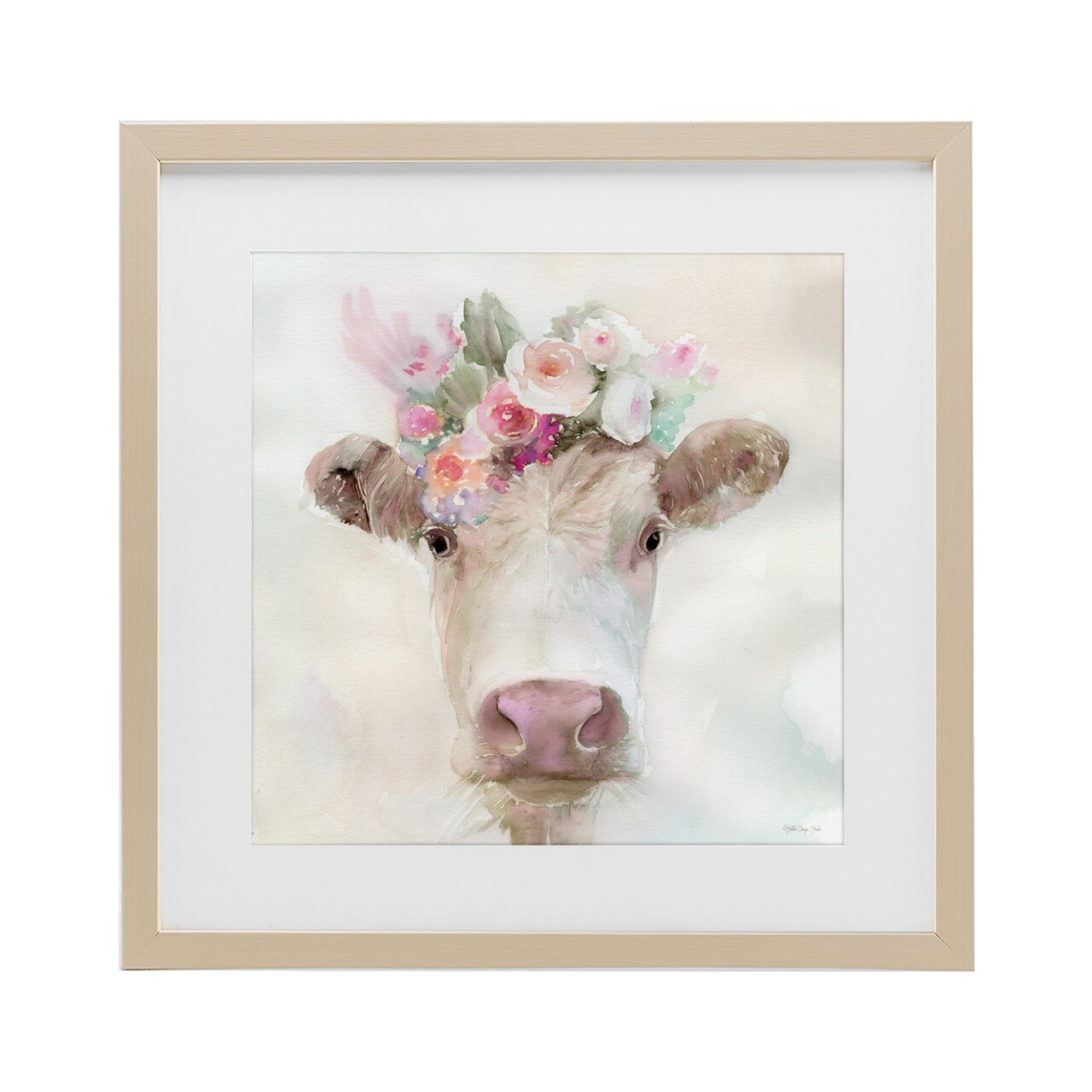 Stupell Industries Betsy Cow with Flowers Framed Print Under Glass, design by Stellar Design Studio
